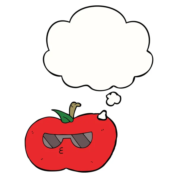 Dibujos animados manzana fresca y burbuja de pensamiento — Vector de stock
