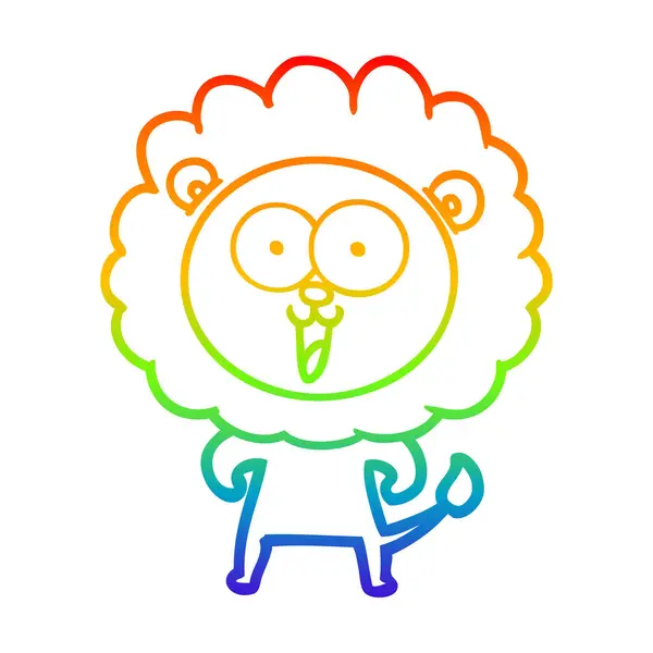 Regenboog gradiënt lijntekening gelukkig cartoon Leeuw — Stockvector