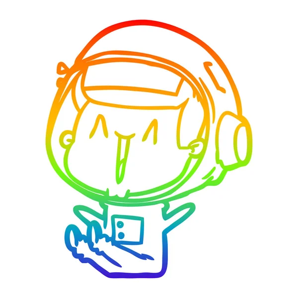 Rainbow gradient linje ritning lycklig tecknad astronaut sittande — Stock vektor