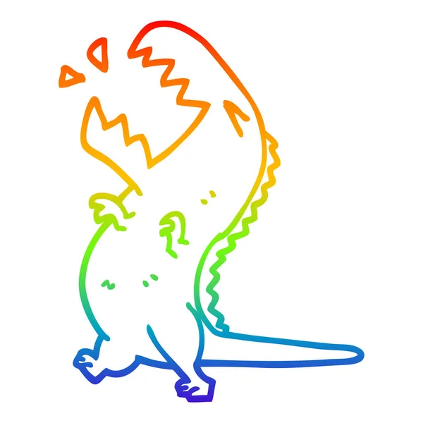 Regenbogen Gradientenlinie Zeichnung Karikatur brüllender T-Rex — Stockvektor