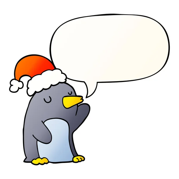 Cute cartoon christmas penguin and speech bubble in smooth gradi — Stock Vector