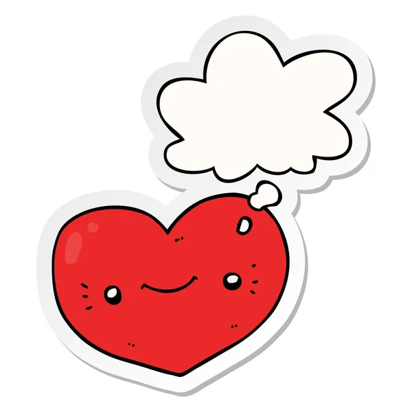 Heart cartoon character and thought bubble as a printed sticker — Stock Vector