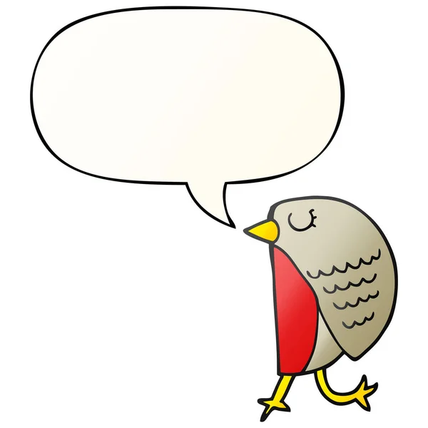 Pájaro de dibujos animados y burbuja del habla en estilo gradiente suave — Vector de stock