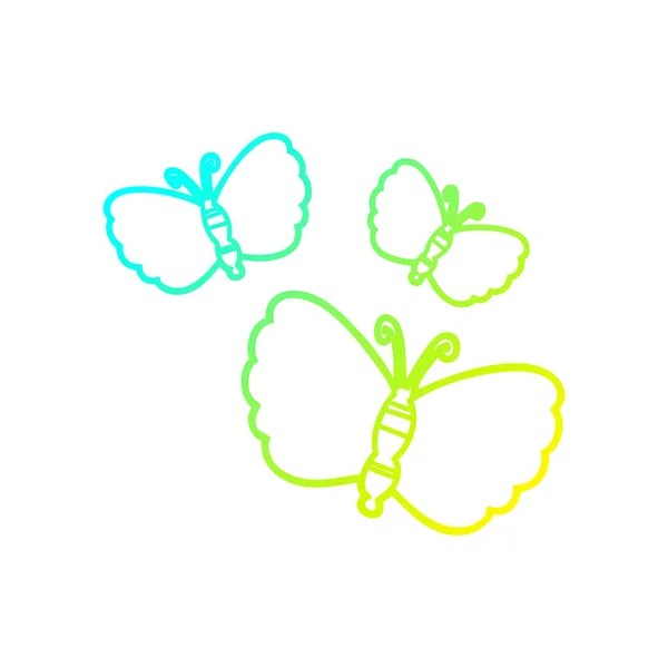 Línea de gradiente frío dibujo mariposas de dibujos animados — Vector de stock