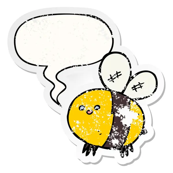 Karikatür arı ve konuşma balonu sıkıntılı etiket — Stok Vektör