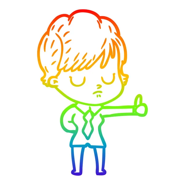 Regenboog gradiënt lijntekening cartoon vrouw — Stockvector