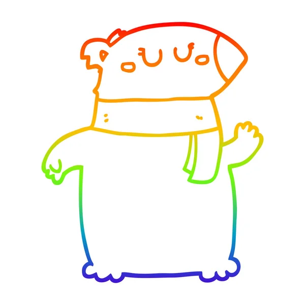 Arco iris gradiente línea dibujo dibujos animados oso con bufanda — Vector de stock