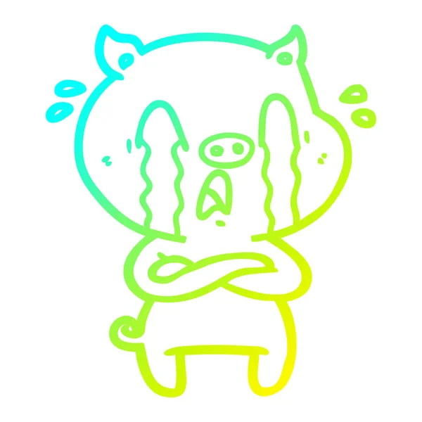 Kall gradient linje ritning gråtande gris tecknad — Stock vektor