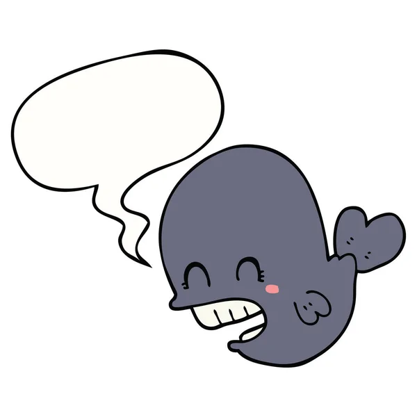 Ballena de dibujos animados y burbuja del habla — Vector de stock