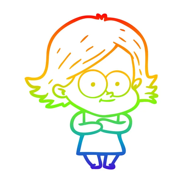 Rainbow gradient ligne dessin heureux dessin animé fille — Image vectorielle