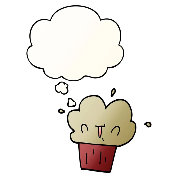 Cupcake cartone animato e bolla di pensiero in stile sfumato liscio — Vettoriale Stock