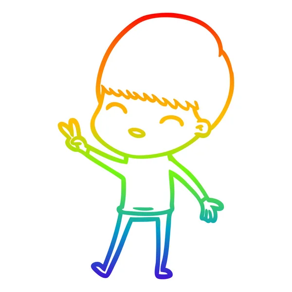 Rainbow gradient line drawing happy cartoon boy — Stock Vector