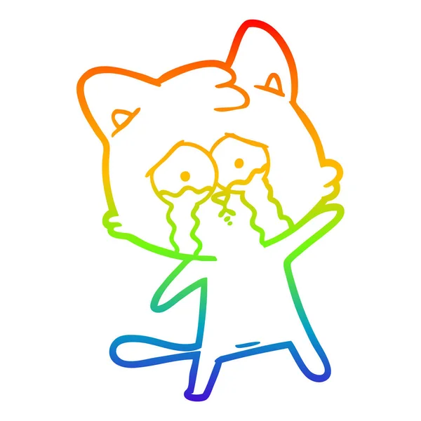 Gökkuşağı degrade çizgi çizim ağlayan karikatür kedi — Stok Vektör