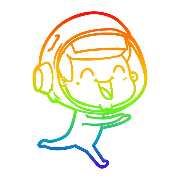 Радужная градиентная линия рисунок счастливый астронавт мультфильма — стоковый вектор
