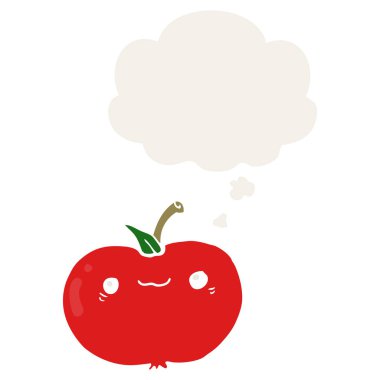 retro tarzında karikatür elma ve düşünce balonu