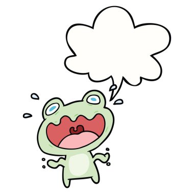 sevimli karikatür kurbağa korkmuş ve konuşma balonu