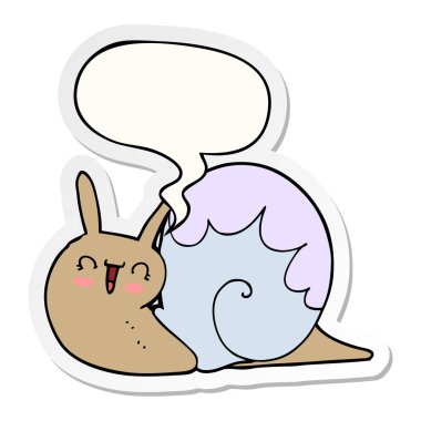 sevimli karikatür salyangoz ve konuşma balonu etiket