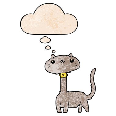 karikatür kedi ve grunge doku desen tarzında düşünce balonu