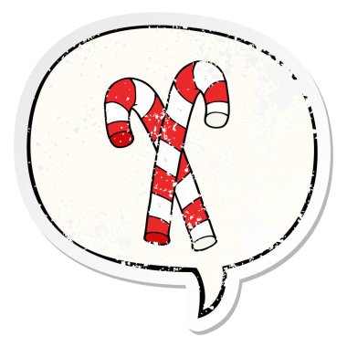 karikatür şeker kamışı ve konuşma balonu sıkıntılı etiket