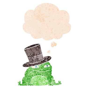 retro dokulu tarzı karikatür zengin kurbağa ve düşünce balonu