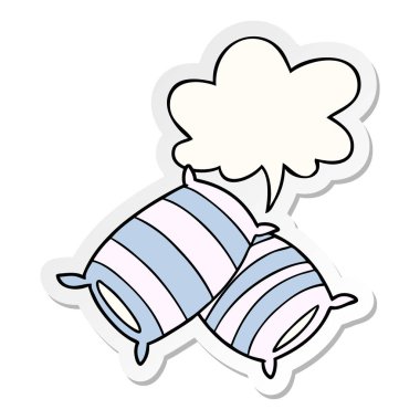 karikatür yastık ve konuşma kabarcık etiket