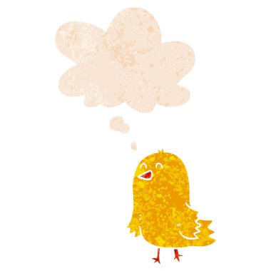 retro dokulu tarzda karikatür kuş ve düşünce balonu