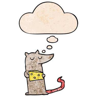 peynir ve grunge doku p düşünce balonu ile karikatür fare