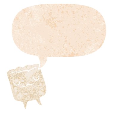 retro dokulu tarzda karikatür diş ve konuşma balonu