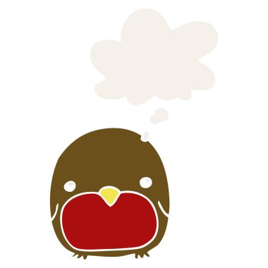 sevimli karikatür penguen ve retro tarzında düşünce balonu