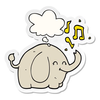 karikatür trompet fil ve baskılı bir stic olarak kabarcık düşünce