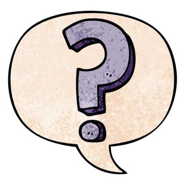 retro doku tarzında karikatür soru işareti ve konuşma balonu