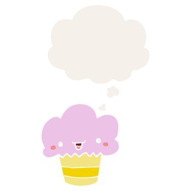 retro tarzında yüz ve düşünce balonu ile karikatür cupcake