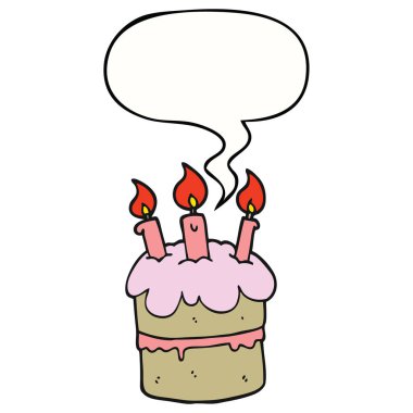 karikatür doğum günü pastası ve konuşma balonu