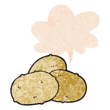 retro dokulu tarzda karikatür patates ve konuşma balonu