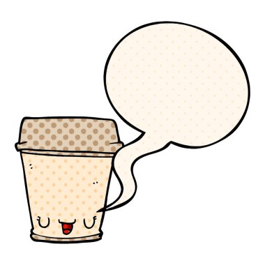 çizgi roman tarzında karikatür kahve fincanı ve konuşma balonu