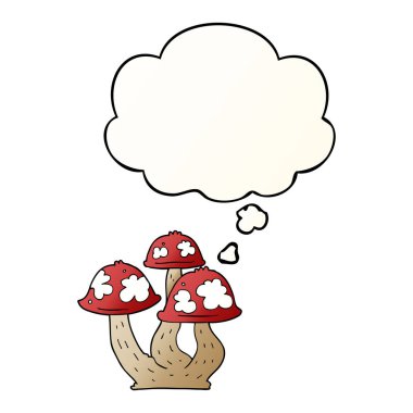 karikatür mantar ve pürüzsüz degrade tarzında düşünce balonu
