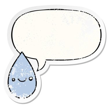 karikatür sevimli yağmur damlası ve konuşma balonu sıkıntılı etiket