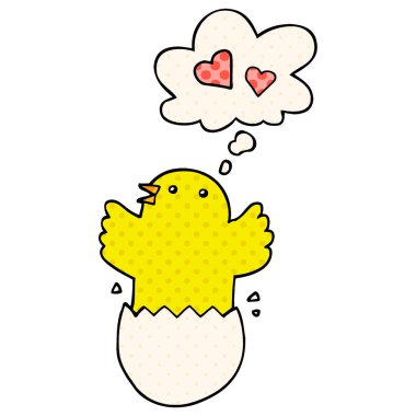 sevimli kuluçka civciv karikatür ve çizgi roman sty düşünce balonu