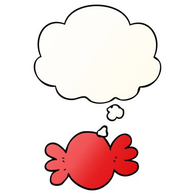 çizgi film sarılmış şeker ve pürüzsüz degrade stil düşünce balonu