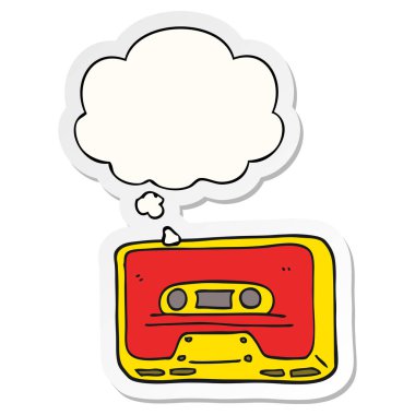 karikatür eski kaset kaset ve baskılı sticke olarak kabarcık düşünce