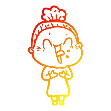 sıcak degrade çizgi çizim karikatür mutlu yaşlı kadın