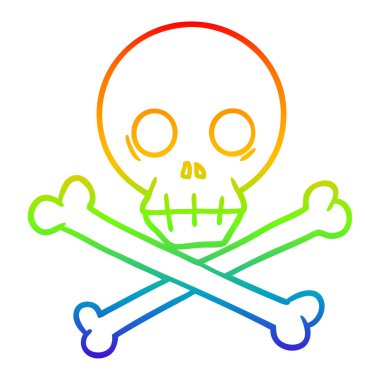 gökkuşağı gradyan çizgi çizim karikatür kafatası ve çapraz kemikler