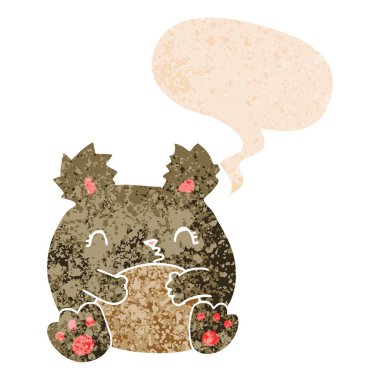 retro dokulu tarzda karikatür ayı ve konuşma balonu