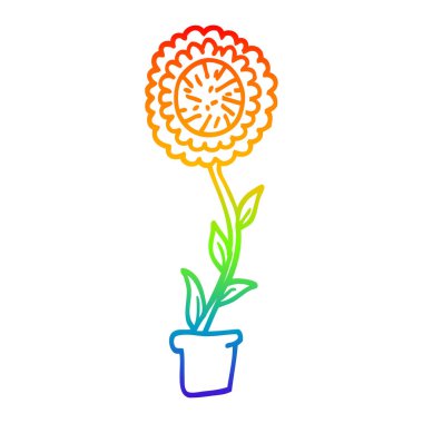 gökkuşağı gradyan çizgi çizim karikatür çiçek saksı