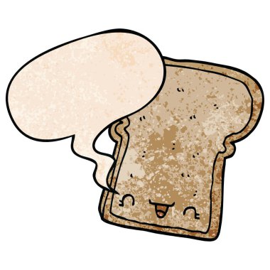 retro doku s ekmek ve konuşma balonu sevimli karikatür dilim