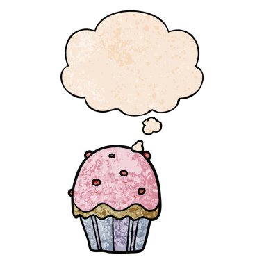 karikatür cupcake ve grunge doku desen sty düşünce balonu