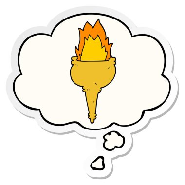 karikatür yanan meşale ve baskılı bir etiket olarak kabarcık düşünce