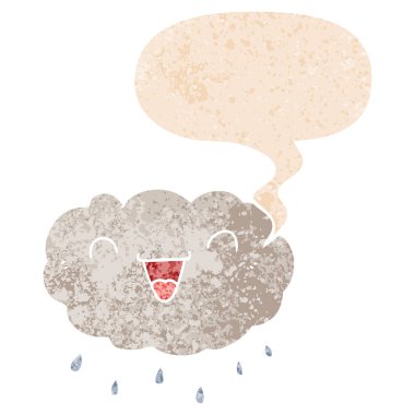 retro dokulu tarzı mutlu karikatür bulut ve konuşma balonu