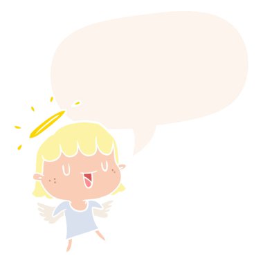 retro tarzında sevimli karikatür melek ve konuşma balonu