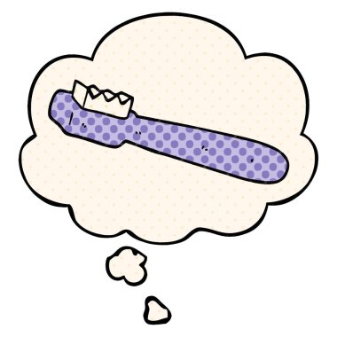 çizgi film diş fırçası ve çizgi roman tarzında düşünce balonu